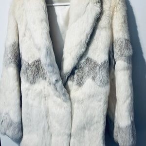 Genuine Rabbit Fur Coat Korea Womens Sz S Cream 2 Tone Vintage